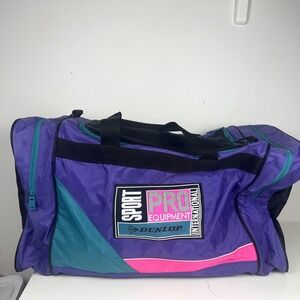 VTG 90s Dunlop Pro Large Oversized Duffle Bag Neon Y2K Purple Teal Color Block